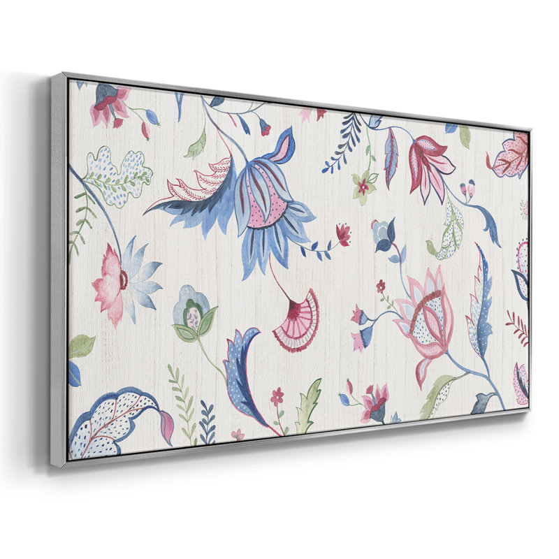 Motif floral jacobin, toile tendue avec châssis, prête à être accrochée, Argent argent, H 21 po x l 41 po