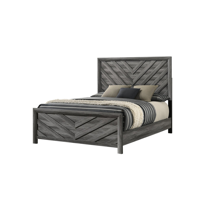 Lit double en bois gris - Avec une tête de lit élégante pour la chambre à coucher, de style moderne, sophistiqué et relaxant