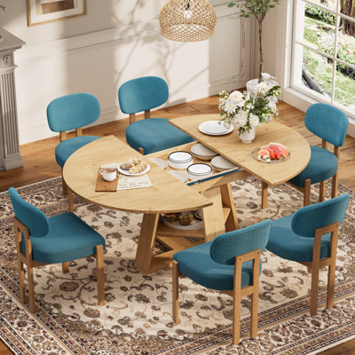 Ensemble de salle à manger multifonctionnel extensible de 43,3 po à 59 po avec tablette de rangement et chaises en tissu de chenille, table de salle à manger familiale peu encombrante