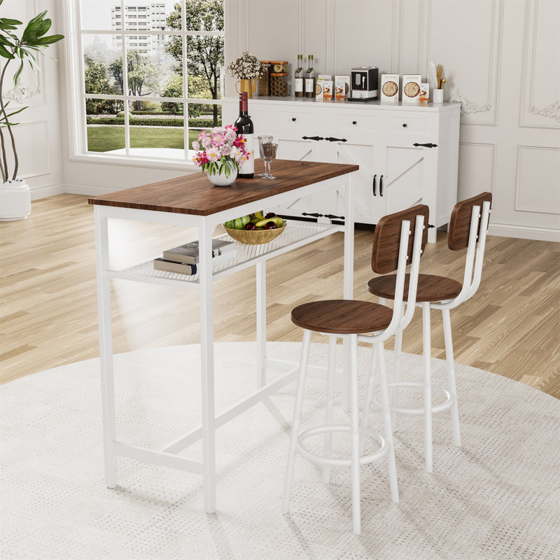 Ensemble de table de bar 3 pièces, Brown, Blanc, Brun