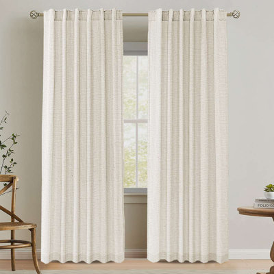 Linen Curtains for Living Room 2 Panels Back Tab Loop Pocket Textured Light Filtering Semi Sheer Rustic Farmhouse Boho Curtain for Bedroom