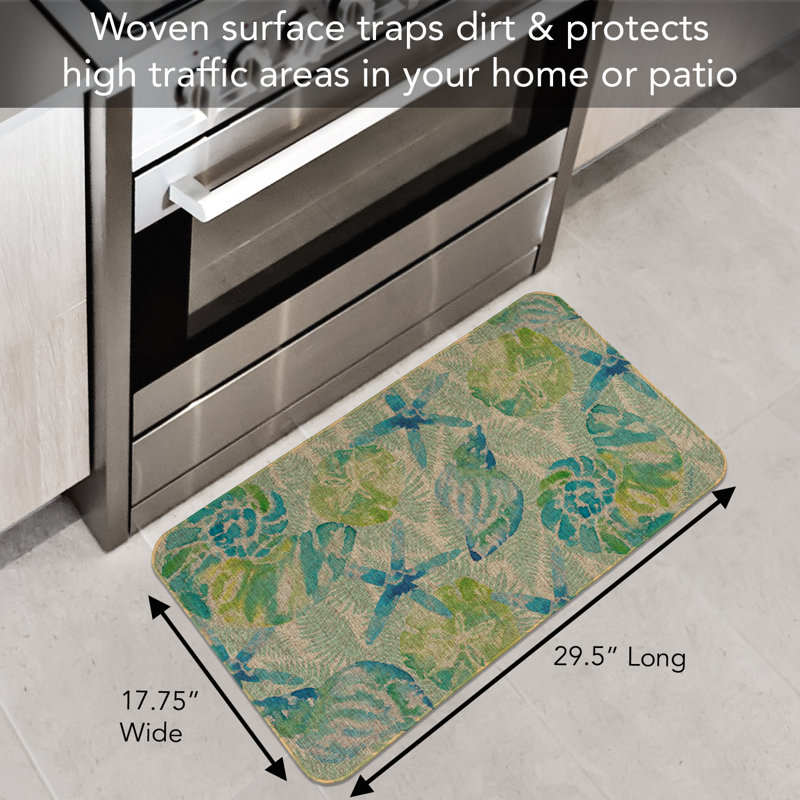 Highland Dunes Isla Mona Shells Indoor/Outdoor Natural Linen Look Floor Mat