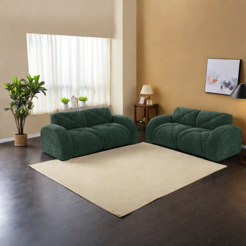 Canapés confortables en velours vert, conception modulaire, style moderne, idéal pour la maison