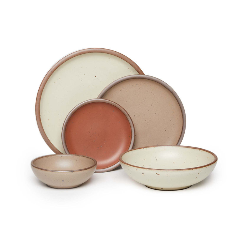 Shallow Dinner Set, Brown/Red/Cream
