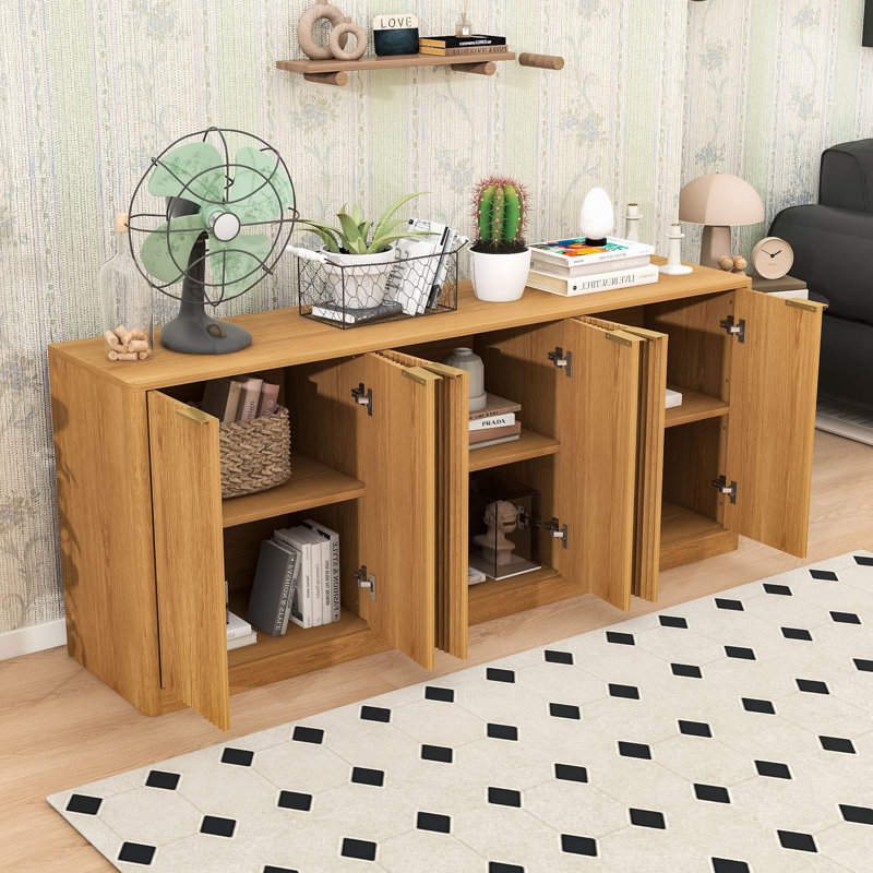 Modern Sideboard with Wave Design – with Ample Storage, Natural