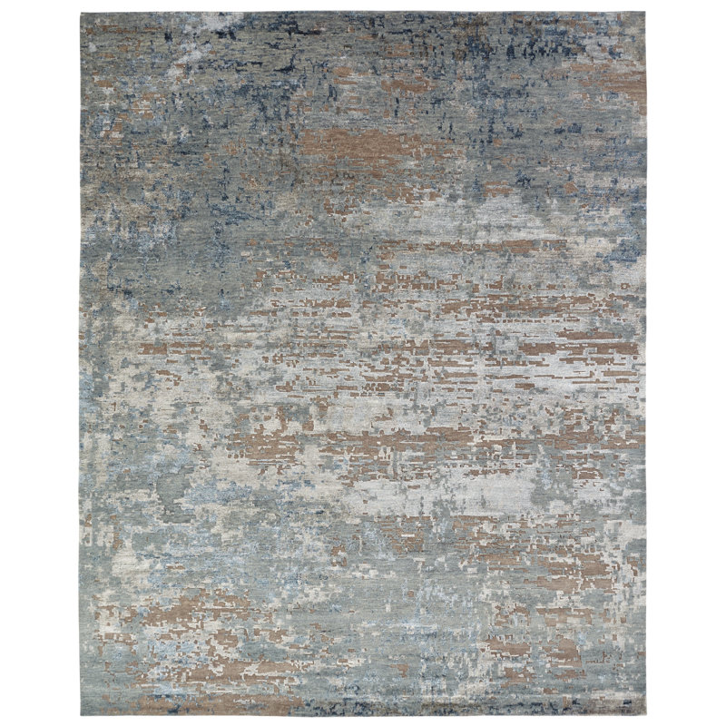 Hand Knotted Area Rug in Blue, Rectangle 9' x 12'