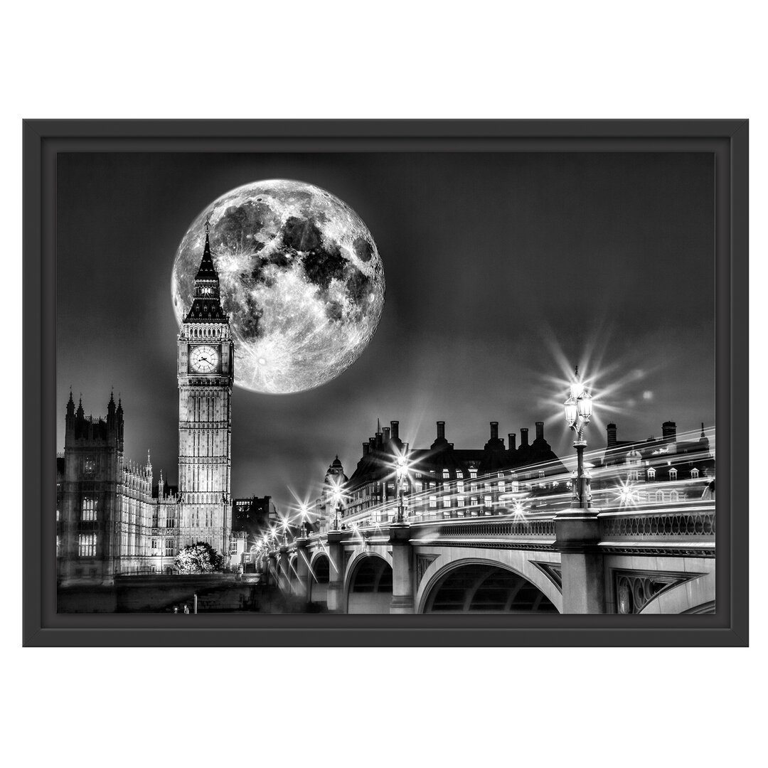 Gerahmtes Wandbild Big Ben vor Mond in London