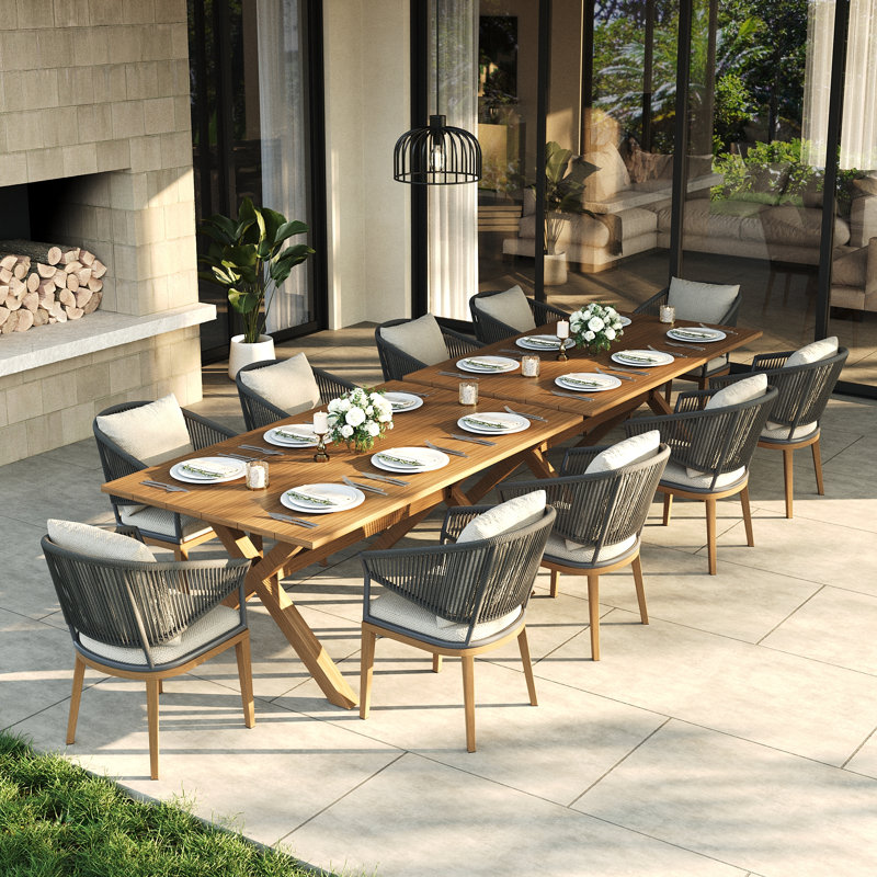 Ensemble repas d'extérieur pour 10 personnes avec coussins 10 personnes, 12 pièces: 2 tables, 10 chaises