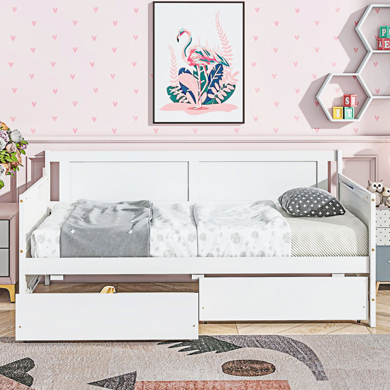 Wood Daybed With Two Storage Drawers, Grey