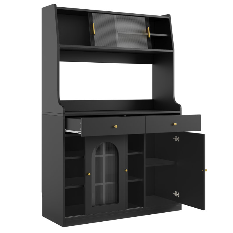 Kitchen Cabinet With Led, 5 Doors And 2 Drawers Black
