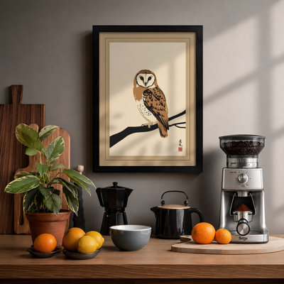Watchful Barn Owl Japandi - Framed Print