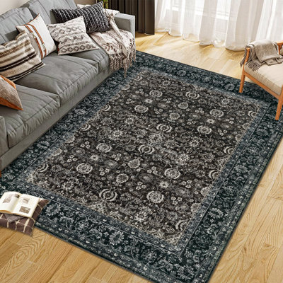 Tapis lavable pour salon Tapis floral rétro Tapis antidérapant pour salon Chambre à coucher Bureau à domicile