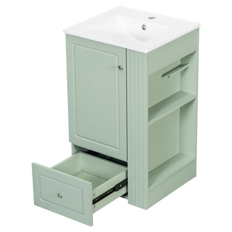 Modern compact bathroom vanity with ceramic sink, Green