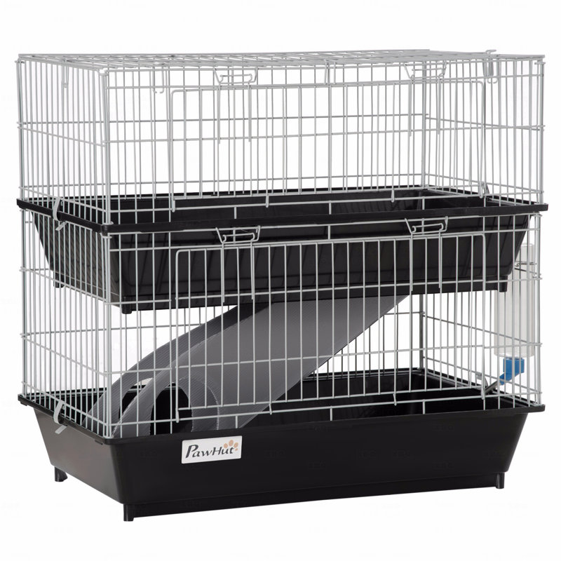 Cage à souris à 2 niveaux, cage de furet avec plat et bouteille, rampe, 2 portes