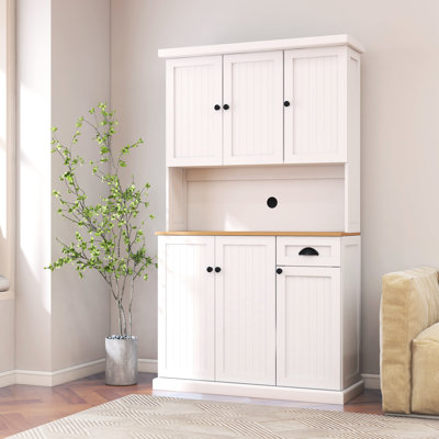 Armoire de cuisine blanche de 71 po avec base stable, tablettes réglables, 6 portes et 1 tiroir, armoire de conception moderne autoportante pour le rangement du lait, tiroir