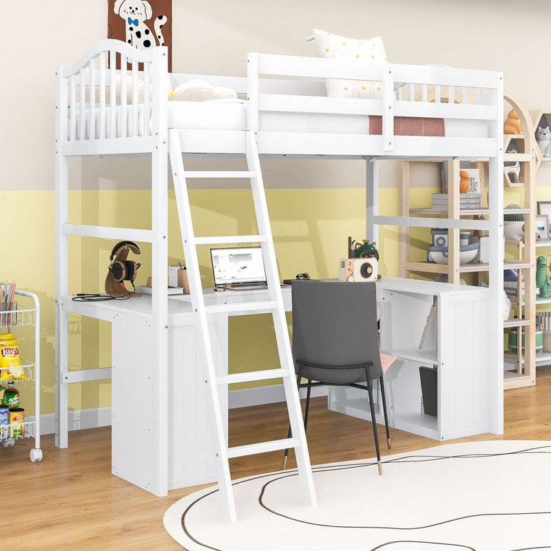 Fatmira Kids Twin Loft Bed with Drawers, White