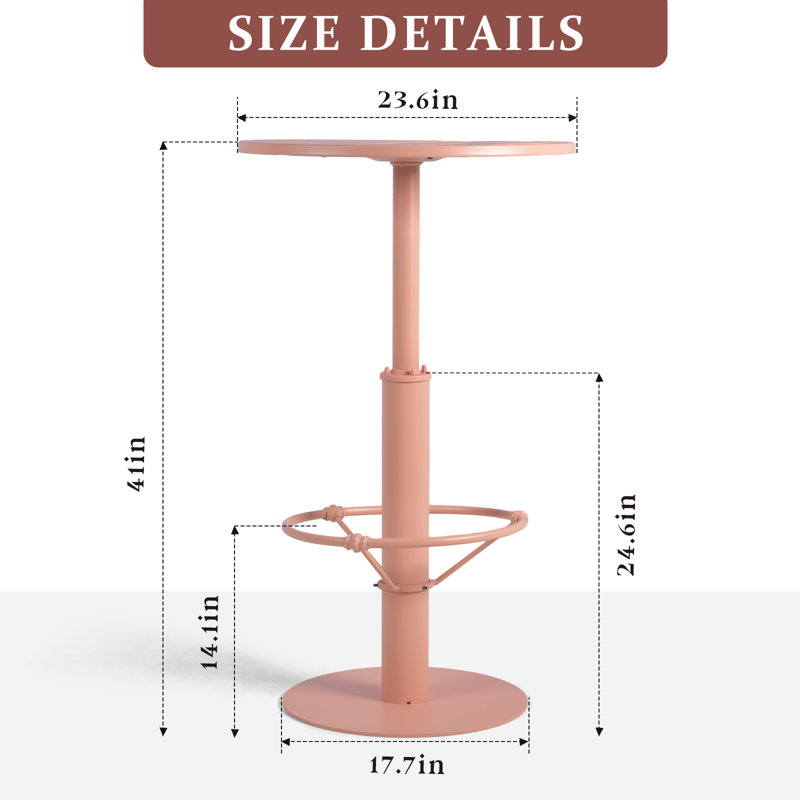 Sory Round Metal Outdoor Bar Table , 23.62'' in. W 23.62'' in. D, Pink