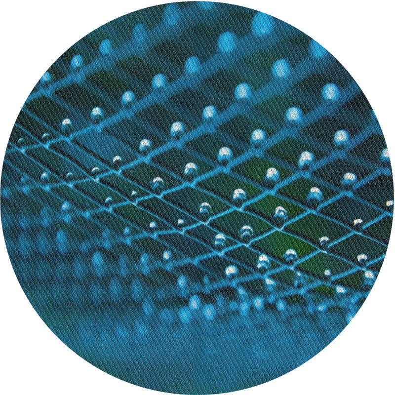 Tapis bleu/vert à motifs, Rond 3 pi