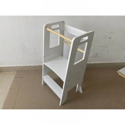 Kids Standing Tower, Child Kitchen Step Stool Toddler Wood Stepping Stool - Children's Montessori Stool - Adjustable Height, Ideal Kids Kitchen Step Stool for Learning New Skills, White