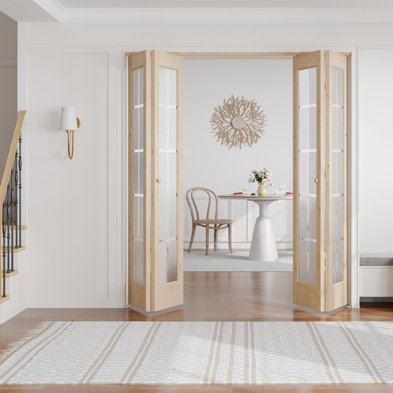 Porte pliante en bois massif non fini avec trousse de quincaillerie d'installation, 72 po x 80 po