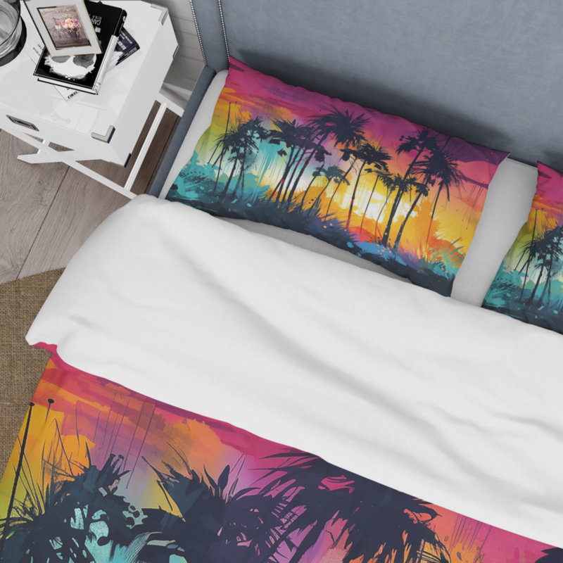 Ensemble de housse de couette en microfibre / polyester Vibrant Palm Trees III Bedding