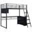 Metal Loft Bed with LED, Desk and 4 Storage Shelves, Black-1070968449