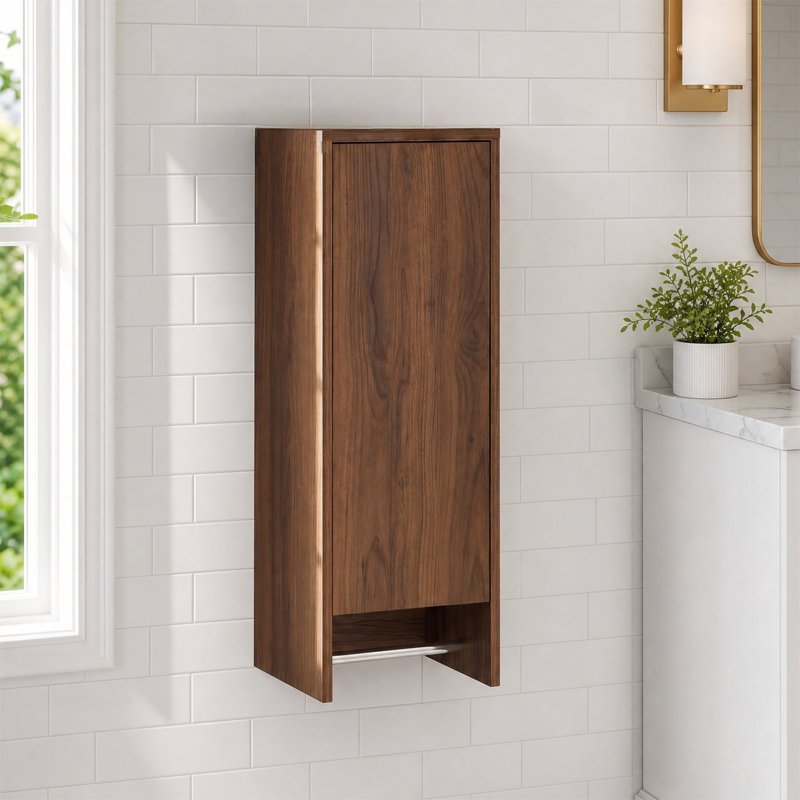 12" Wall Mounted Bathroom Cabinet with Towel Bar, Soft Close, Adjustable Shelf, Walnut