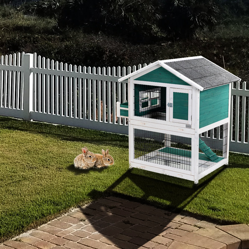 Spacieux lapin de 2 étages avec plateau coulissant et toit imperméable - Bois massif pour 1 à 2 lapins, cage de cochon d'Inde et créatures de taille similaire