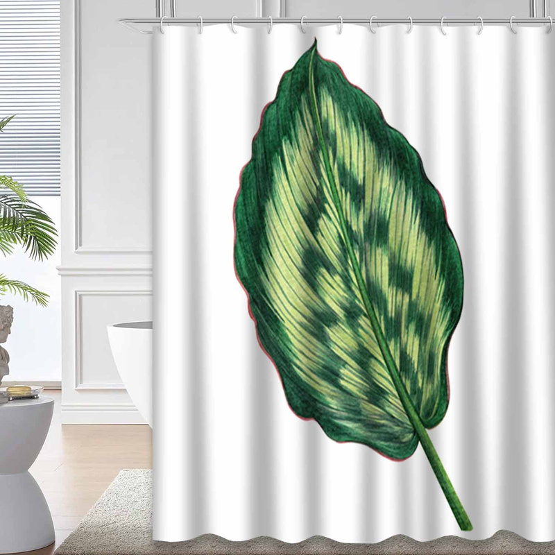 Aquarelle, feuilles vertes, feuille de palmier, motif tropical blanc avec 12 crochets, L 72 po x l 84 po
