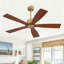 Ventilateur de plafond intérieur standard à moteur à courant continu, 5 pales en bois massif, avec télécommande et tige de suspension.-920432014-920432016-920432023