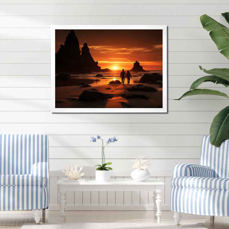 Beach Silhouettes Sunset III, reproduction d'art sur toile, H 24 po x l 32 po x P 1 po, Cadre photo blanc