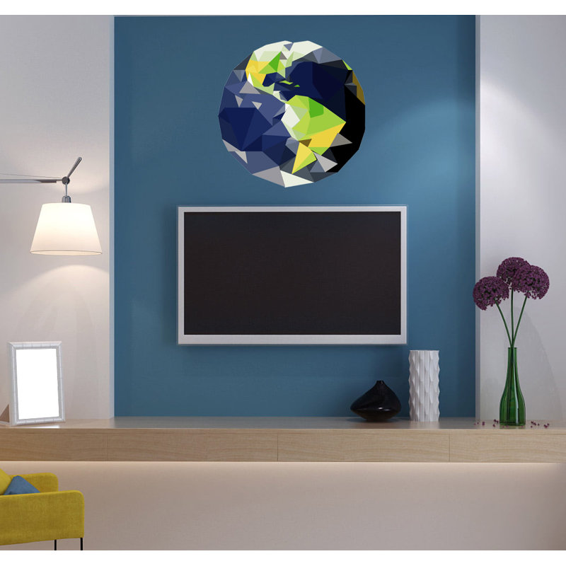 Décalcomanie murale planète terre polygonale, H 20 po x l 22 po