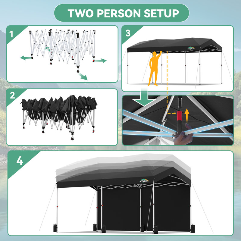 COBIZI 10x20 Pop up Canopy with 1-Button Push Center Lock, Portable Garage with 2 Sidewalls Carport Canopy Waterproof & UPF 50+,Canopy Tent 10 x 20 for Parties,Commercial,3 Adjustable Height