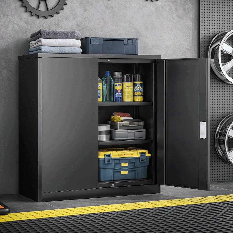 3-Tier Lockable Metal Storage Cabinet with Adjustable Shelves, 110 lbs Capacity, Double-Door Cabinet for Office, Home & Garage