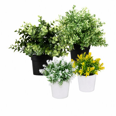 4 pièces / ensemble de plantes artificielles en pot, mini arbustes de verdure en pots, petites fleurs artificielles pour tablette
