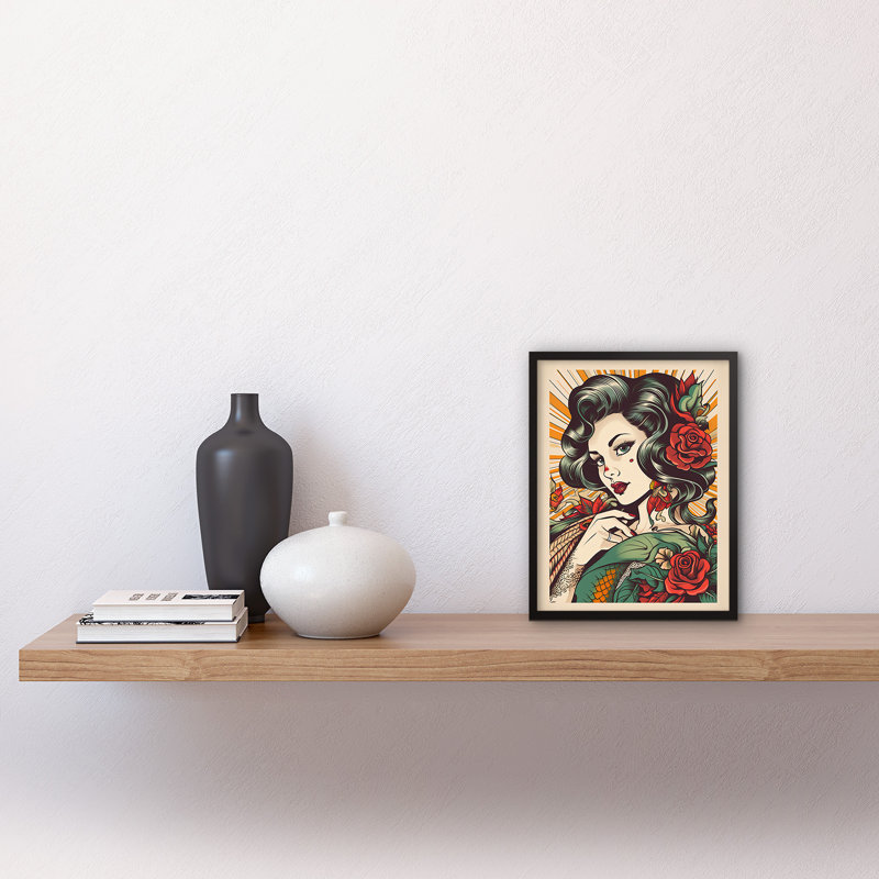 Hyer Tattoo Pin Up Girl Roses Rockabilly Americana 50s - Single Picture Frame Print