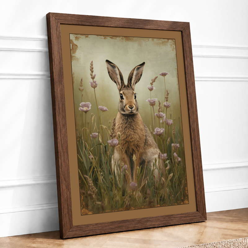 Rabbit in Wildflowers Boho - Framed Print, Walnut, A4 - 29.7 x 21.0 cm