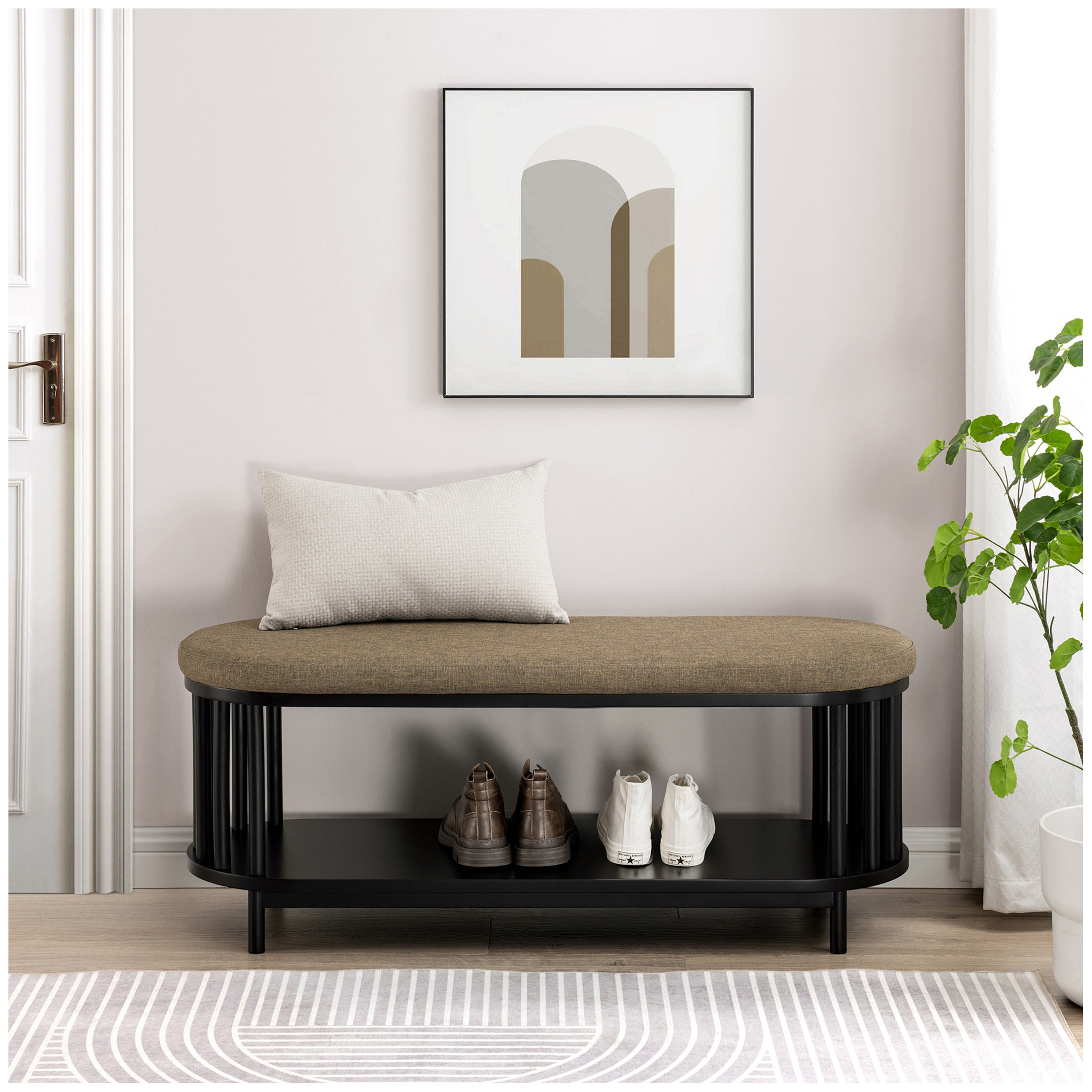Corrigan Studio® Scandi Upholstered-Top Storage Bench with Lower Shelf ...