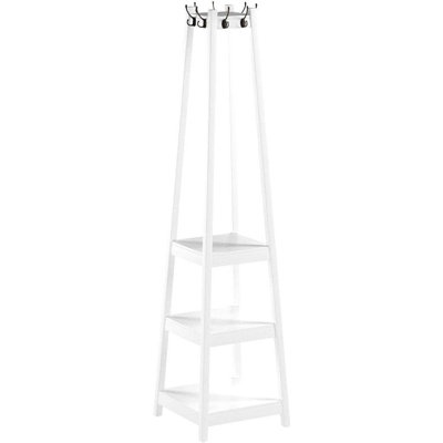 Coat Rack With 3-Tier Storage Shelves, White Finish