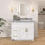 Comptoir de meuble-lavabo simple 36 po avec lavabo, comptoir de salle de bain en pierre d'ingénierie grise, conception de lavabo décalé à droite, trous de robinet de 4 po, comptoir de remplacement