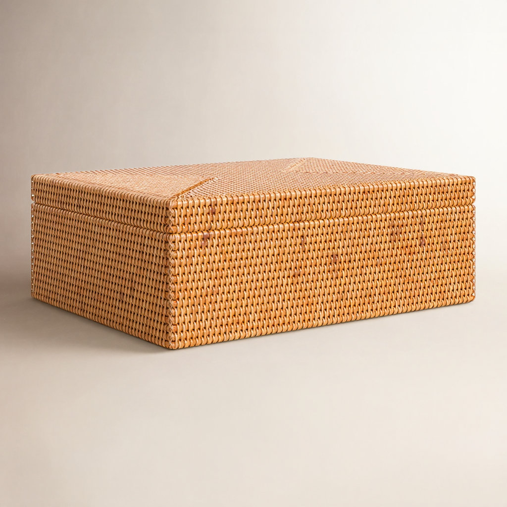 Handwoven Rattan Storage Basket, Honey Brown