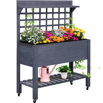 41 "Boîte à fleurs surélevée en bois avec treillis, lit de jardin gris pour le soin des plantes Charisma