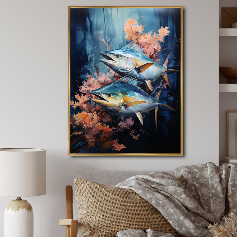 Zao " Fishing Majestic Marlins V ", 32" H x 24" W x 1" D, Gold Floater Framed