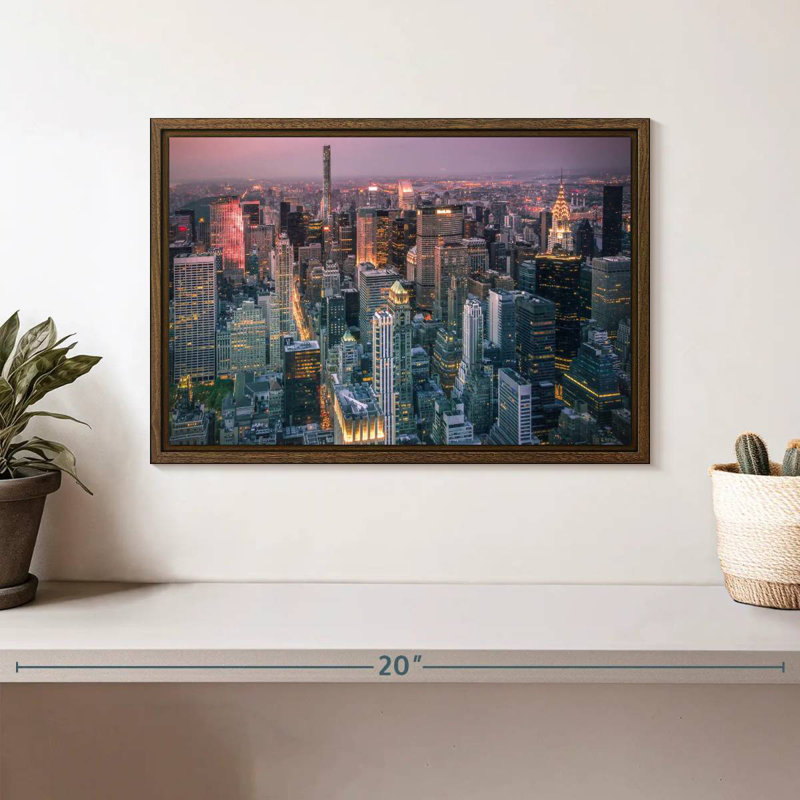 NY Cityscape Lights, 13" X 9", Floating Frame Walnut