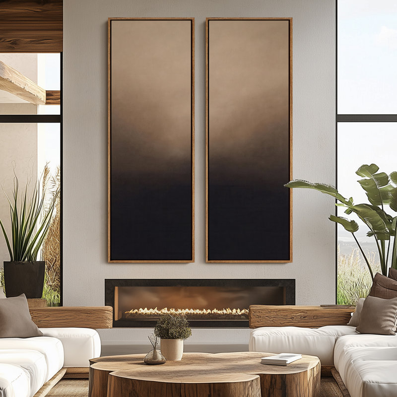«Vintage Landscape Wall Art», ensemble de 2 toiles encadrées 20 x 60 pouces, Naturel