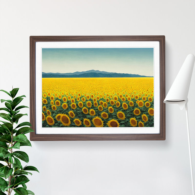 Extraordinary Sunflower Field - Single Picture Frame Print, 25cm H x 34cm W x 2cm D, Walnut Framed