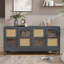 Buffet rétro à 4 portes avec grand espace de rangement, portes en rotin artificiel et verre transparent-1005921330