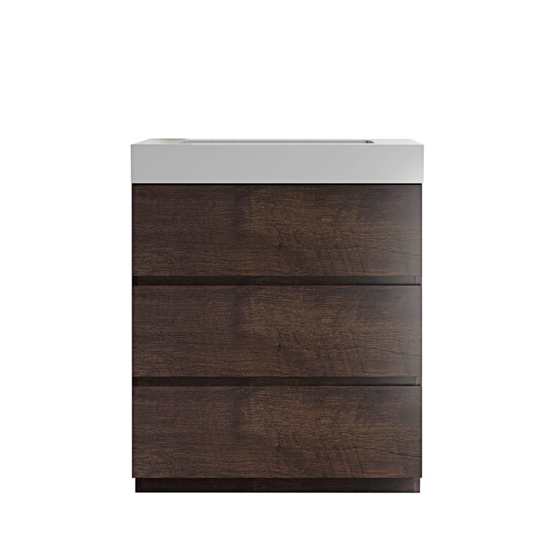 Ensemble de meuble-lavabo simple Rorer, Noyer, Blanc