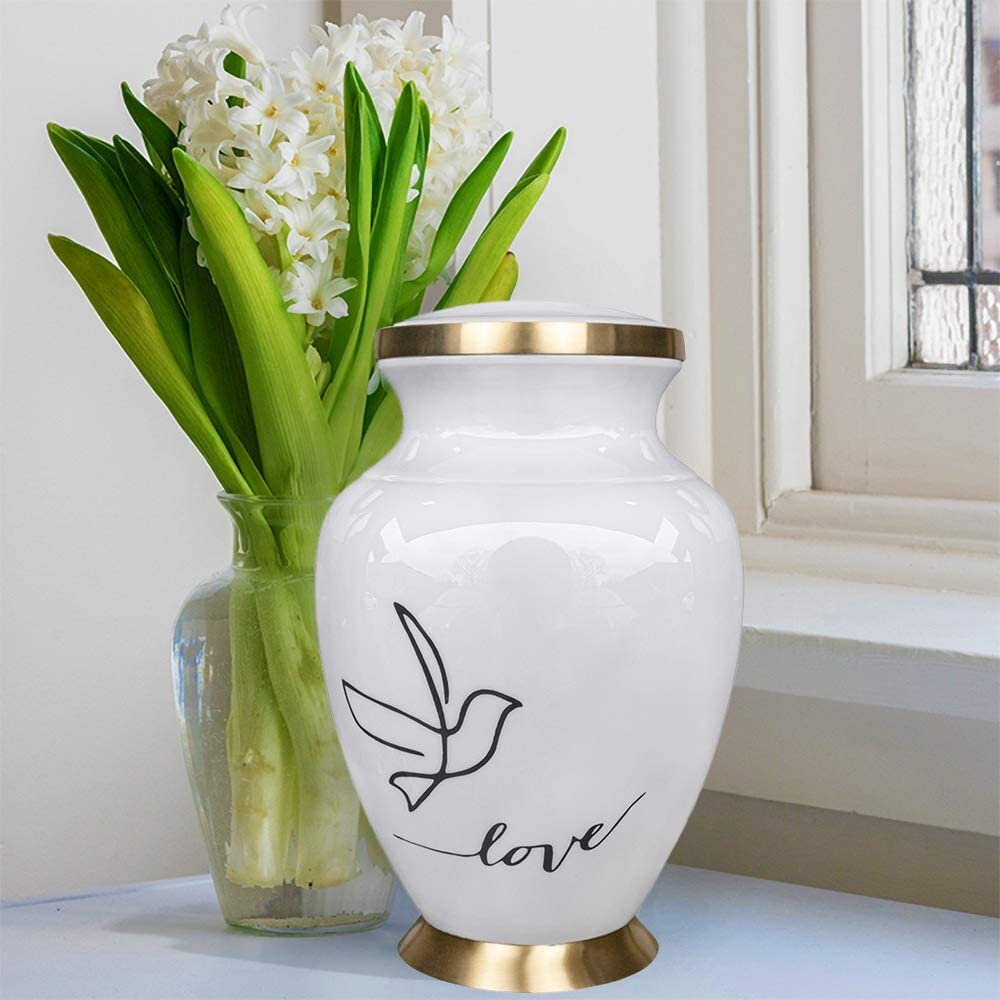 Trupoint Memorials Modern Love White Large Cremation Urn for Human Ashes -  With Velvet Bag & Reviews