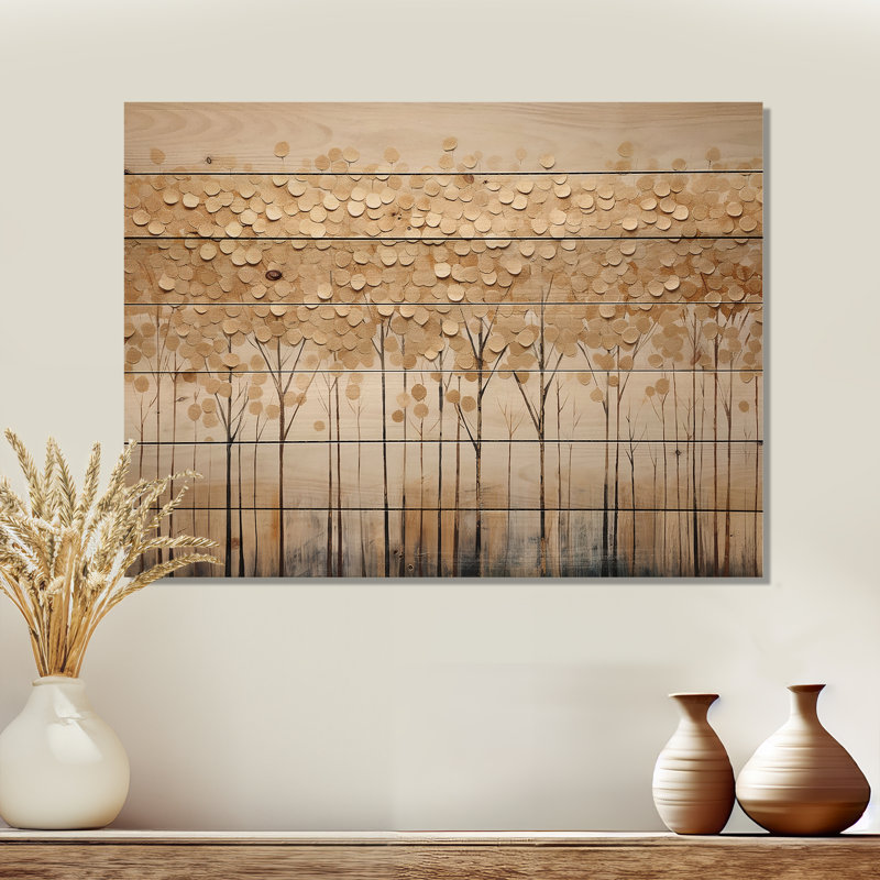 Minimalisme Golden Trees Harmony - art mural panneau d'arbres sur bois de pin naturel, H 10 po x l 20 po